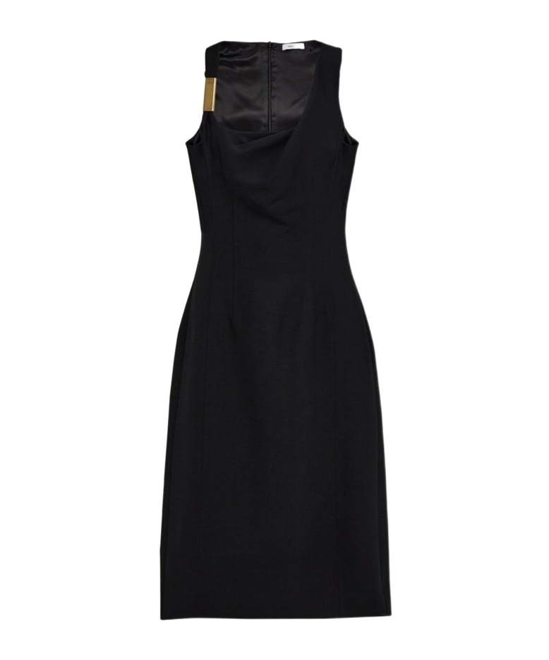 Ferragamo Corseted Dress With Gathered Neckline In Black