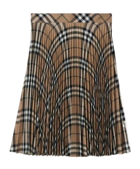 Burberry Check Pattern Pleated Skirt In Linden