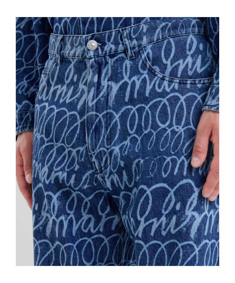 Marni Scribble Motif Wide-leg Trousers In Blue