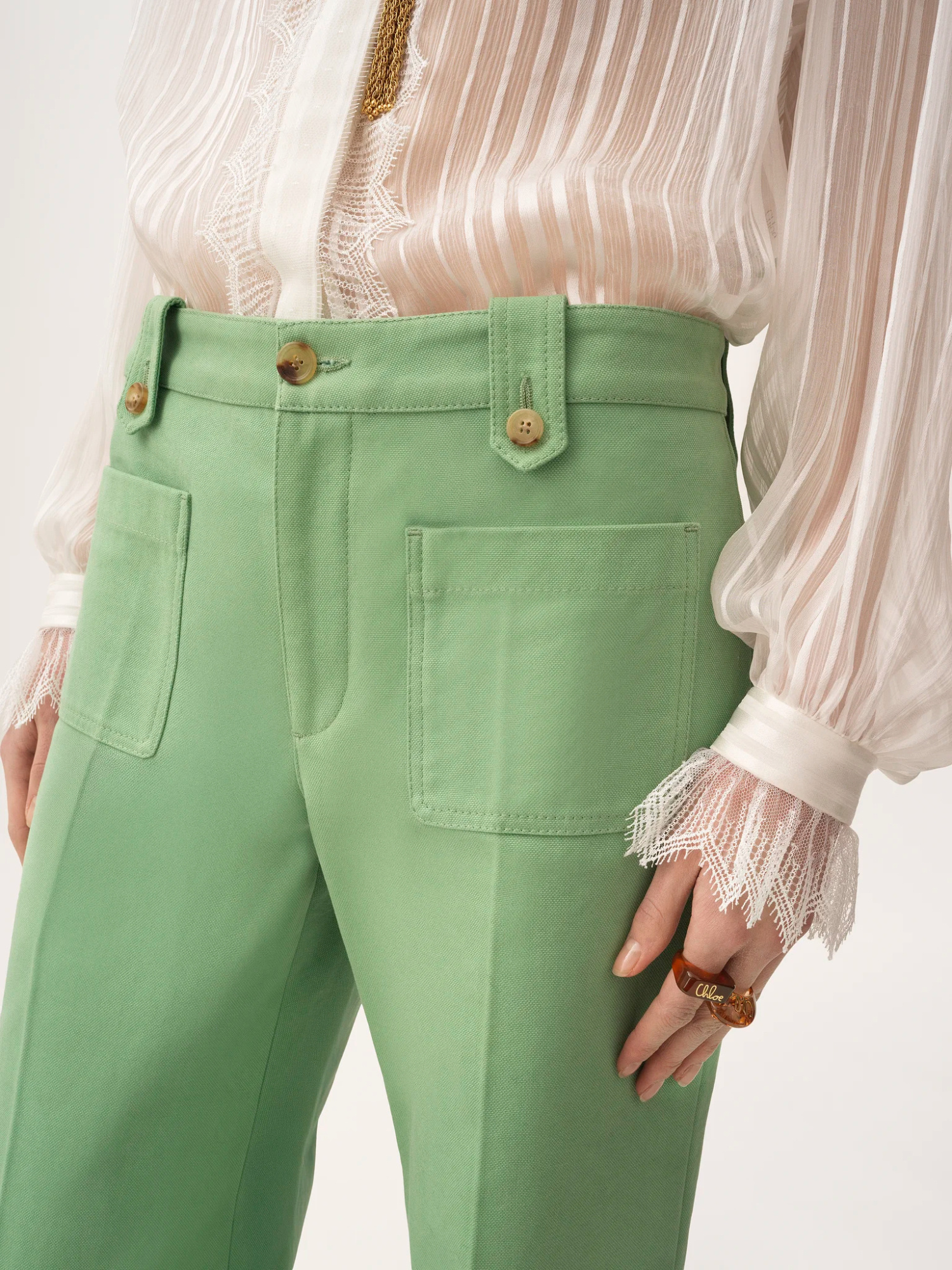Chloé Flared Pants In Cotton Canvas In Green