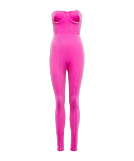 Alex Perry Strapless Velvet Jumpsuit In Pink