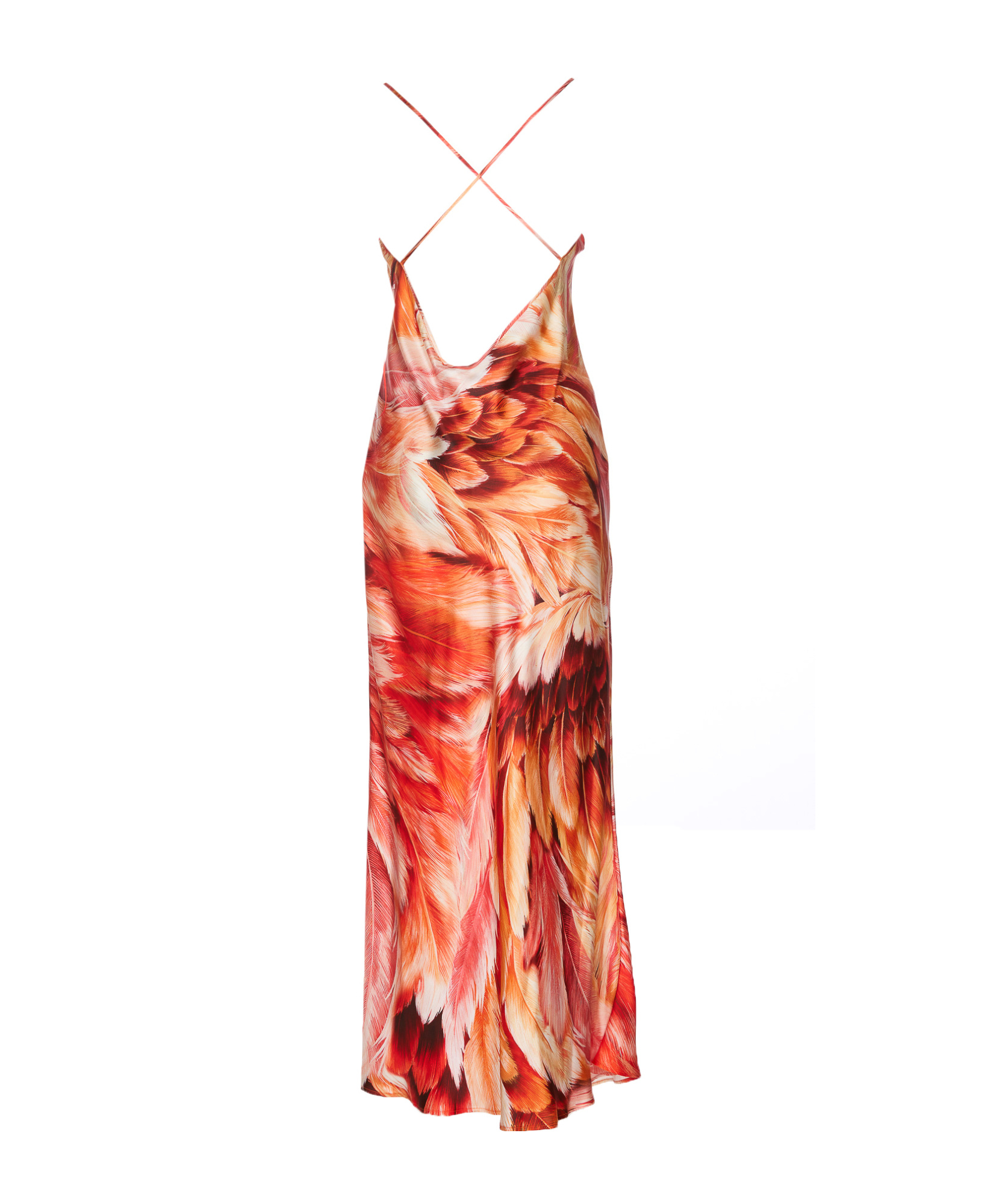 ROBERTO CAVALLI PLUMAGE SILK MAXI DRESS