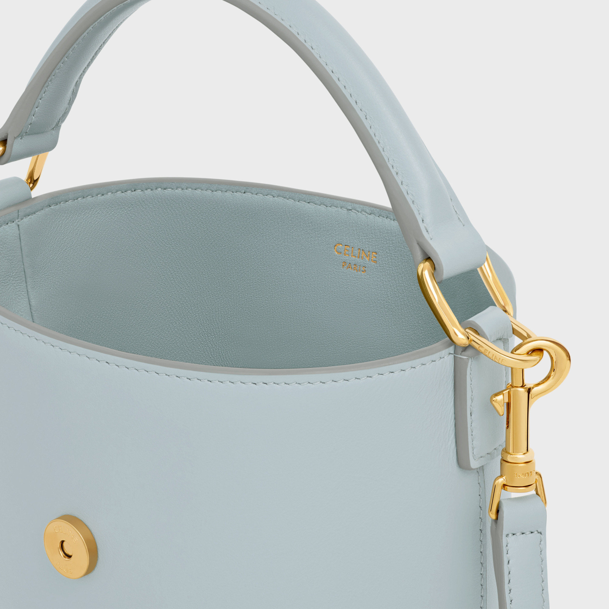 Celine Letter Detail Bucket Bag In Gray