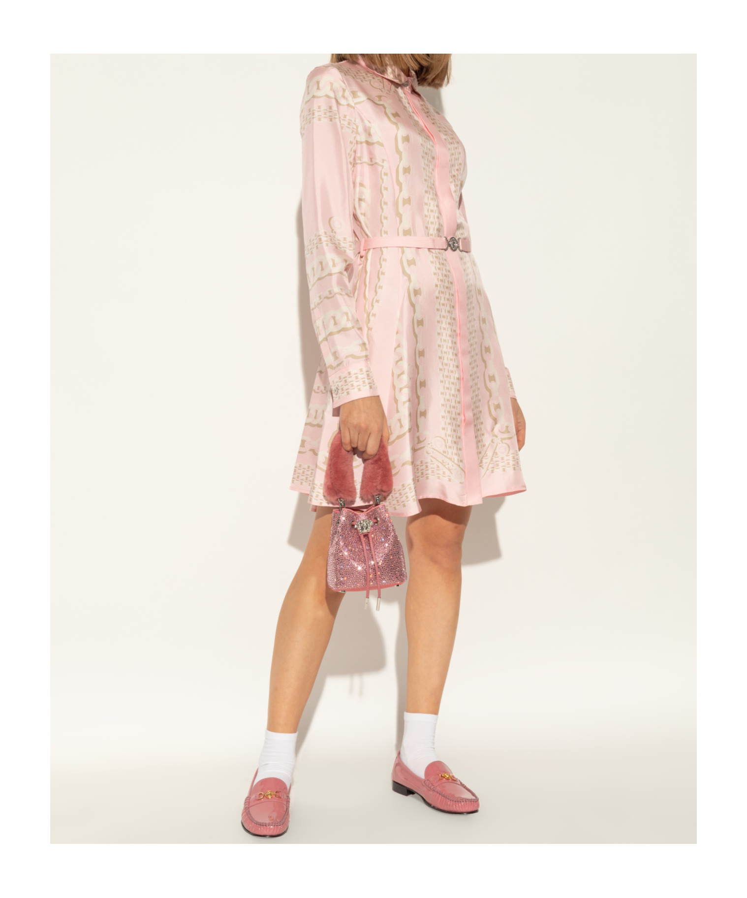Versace Round Head Loafer Shoes In Pink