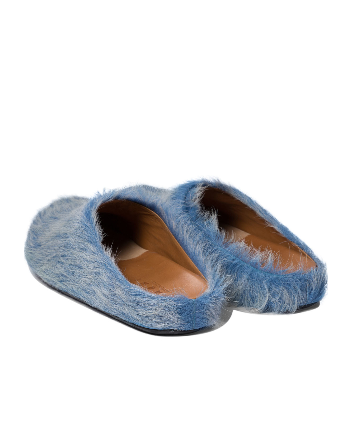 Shop Marni Indigo Long Hair Calfskin Fussbett Sabot In Gray