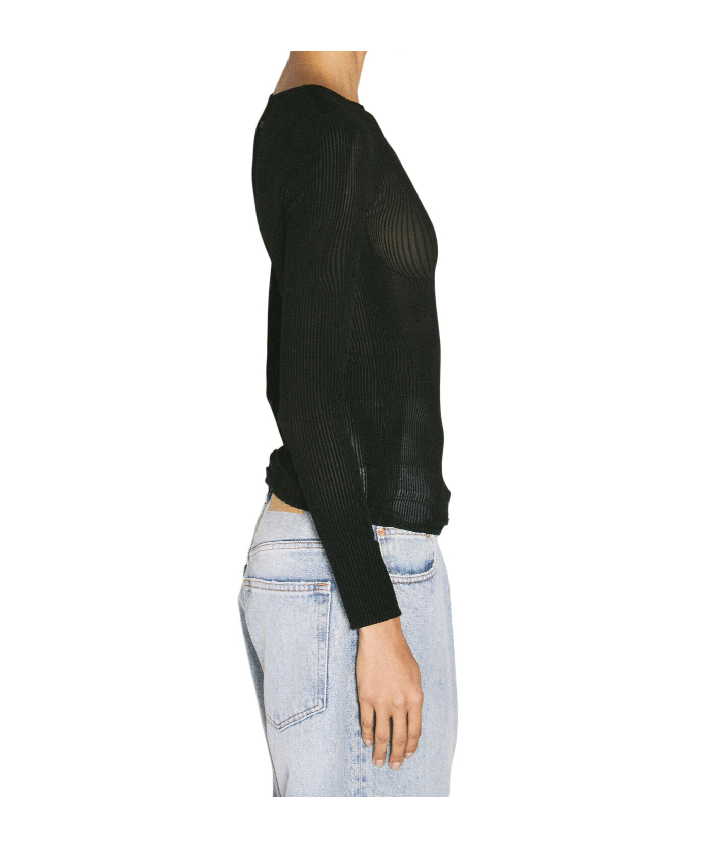 Jean Paul Gaultier Morphing Pinstripe Semi-sheer Top In White