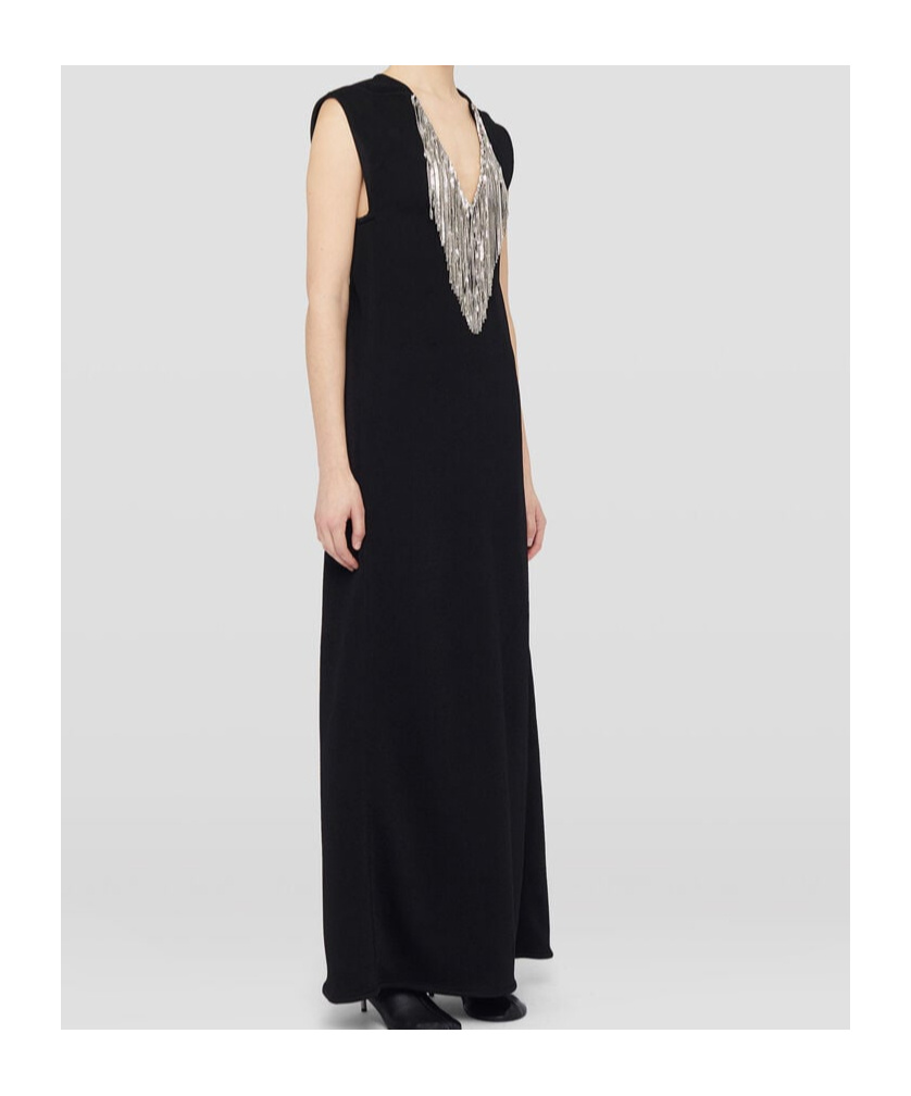 Jil Sander Fringed-mesh Maxi Dress In Black