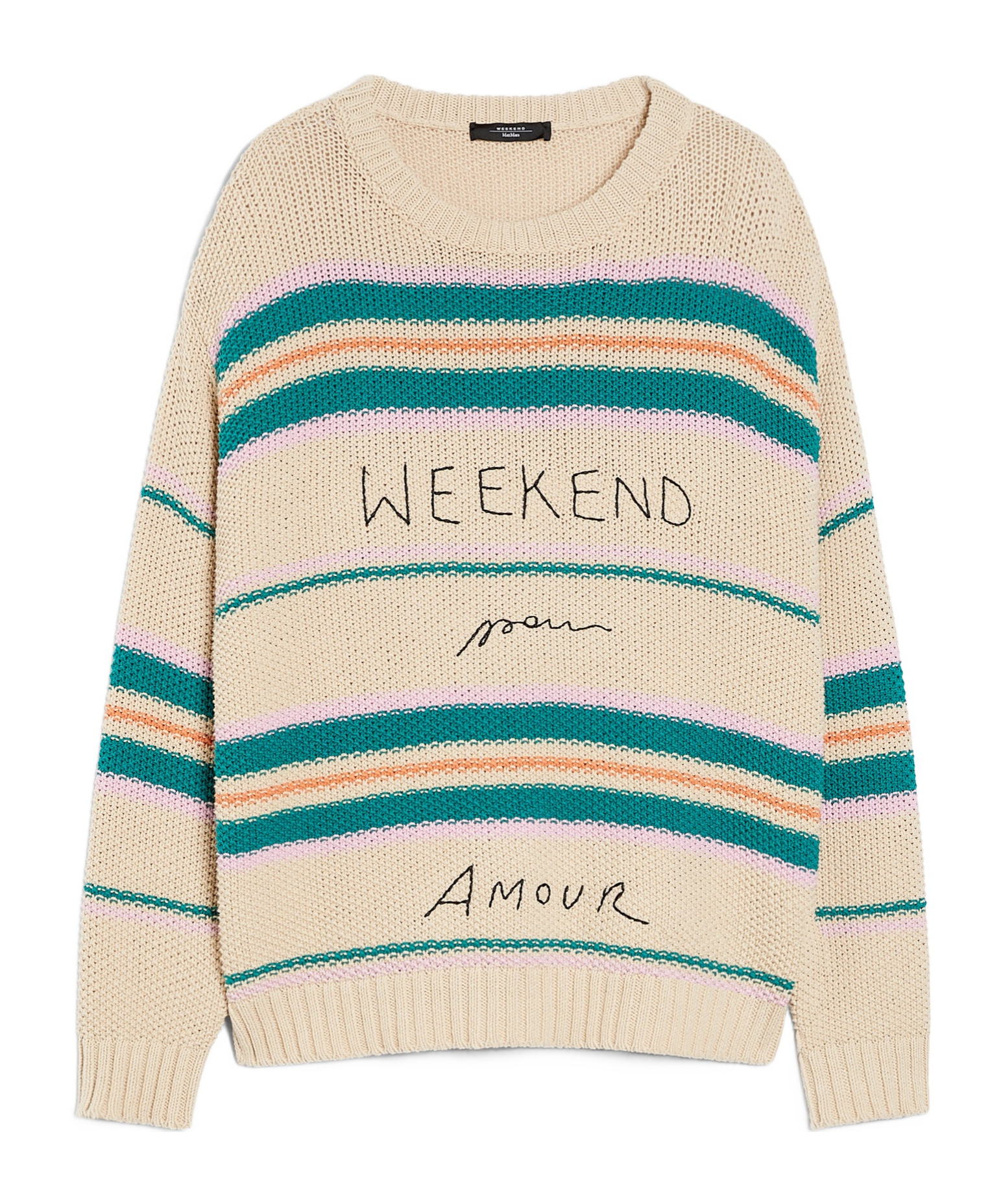 Weekend Max Mara Rice Grain Knit Embroidered Sweater In Nude