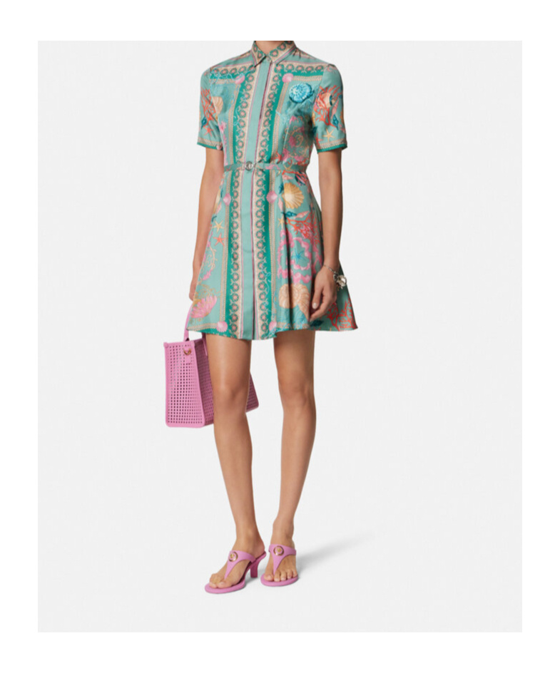 Versace La Vacanza Barocco-printed Silk Mini Shirt Dress