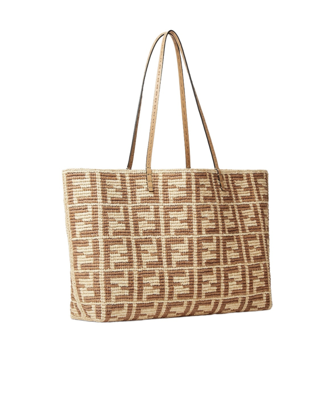 Fendi Borsa Shopping Roll Grande In Paglia Ricamata Donna In Beige