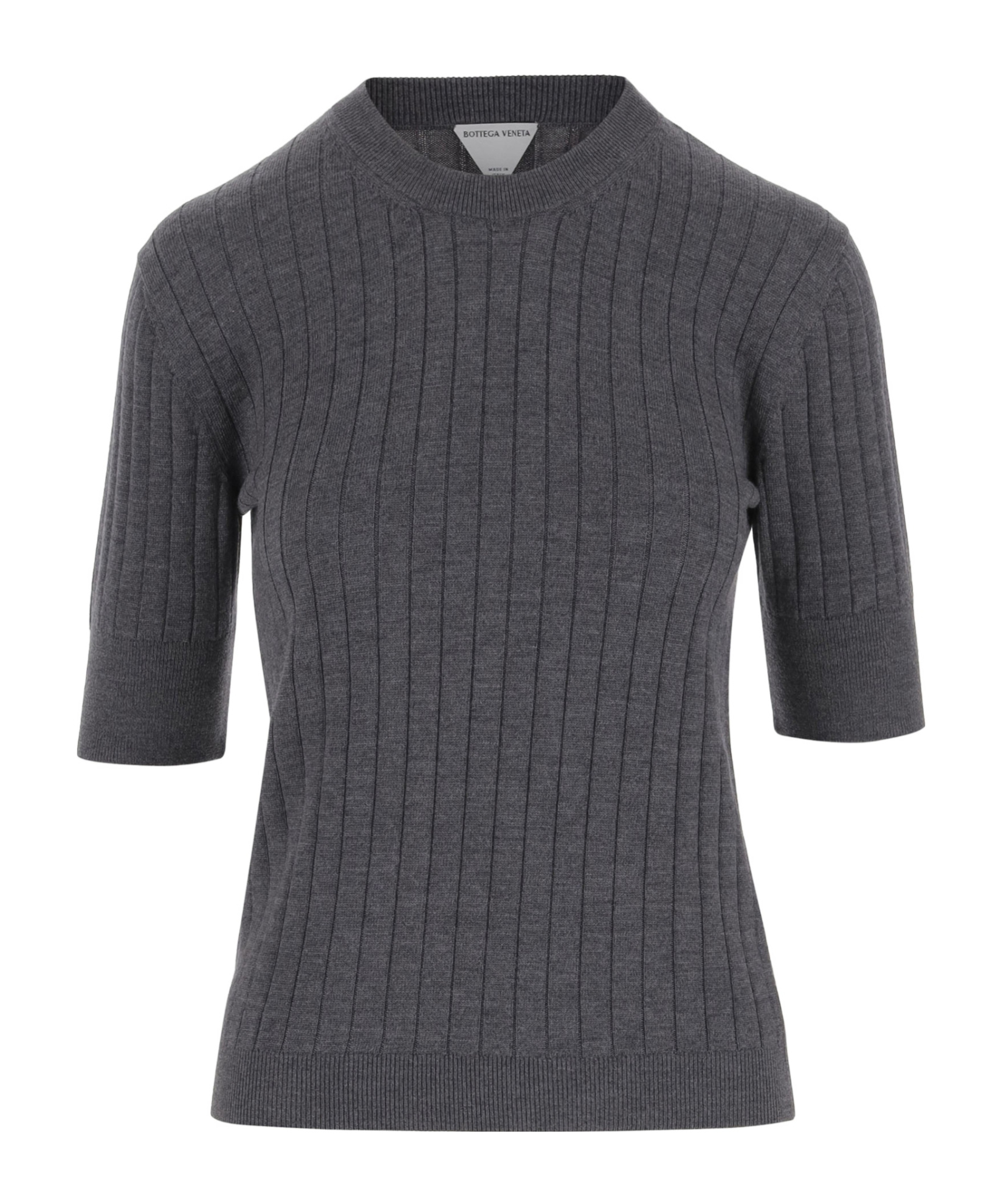 Bottega Veneta Womens Anthracite Ribbed Round-neck Wool Top