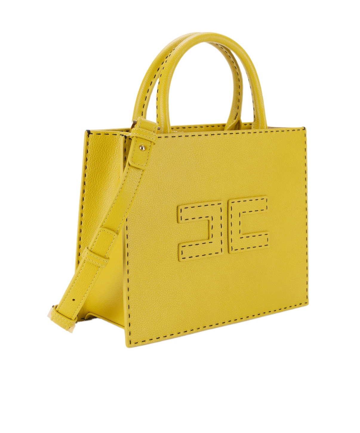 Shop Elisabetta Franchi Small Contrasting Topstitching Tote Bag In Yellow
