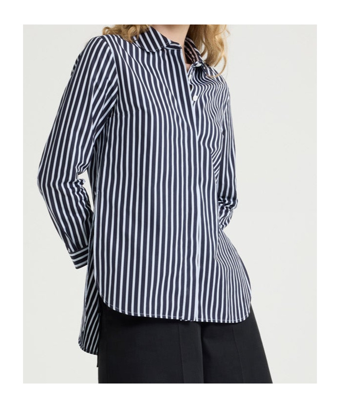 Patou Tailored Shirt In Printed Organic Cotton Poplin In Navy