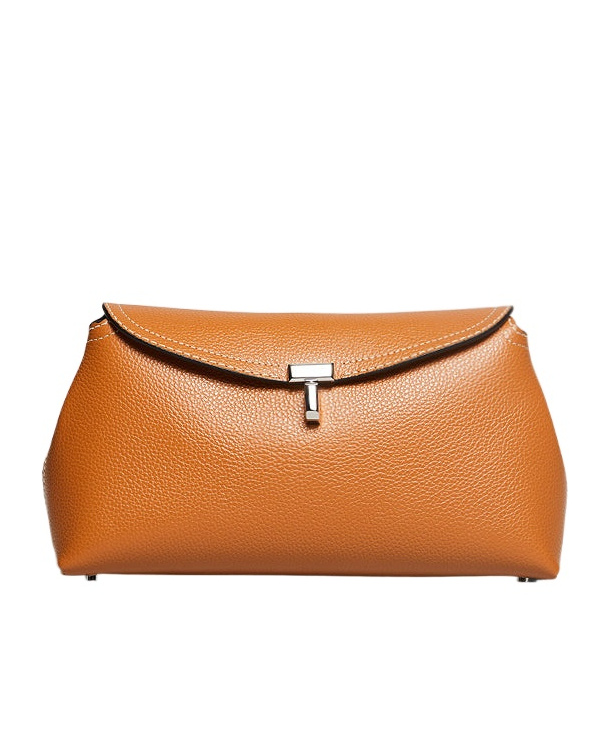 Totême T-lock Top Handle Bag In Pebble Grain Leather In Orange