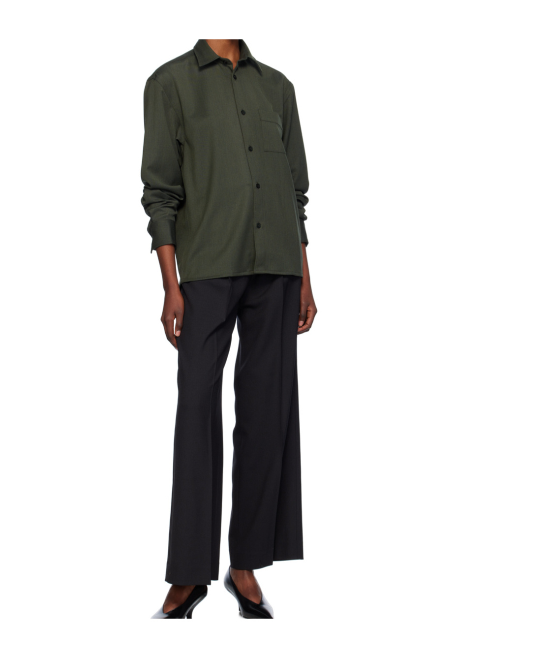 Filippa K Green Boxy Wool Twill Shirt In Green