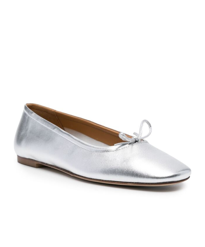 Aeyde Metallic Leather Ballerina Shoes In White