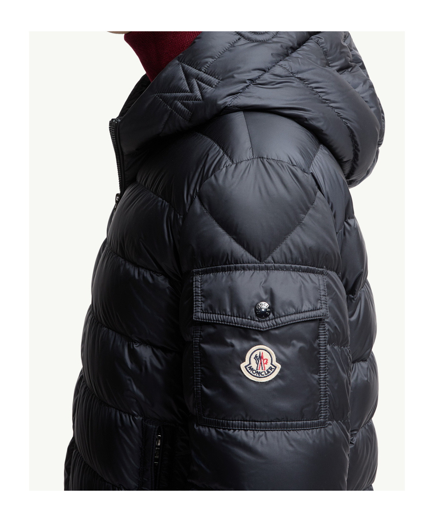 Moncler Hooded Down Jacket Featuring Elastic Cuffs In Black