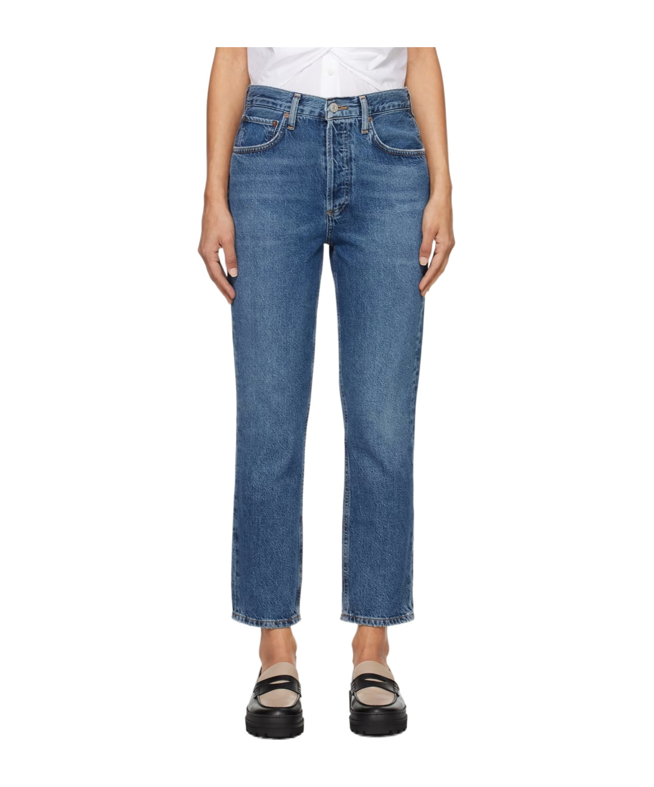 Agolde 90s Pinch Waist Crop Jeans Solace In Blue