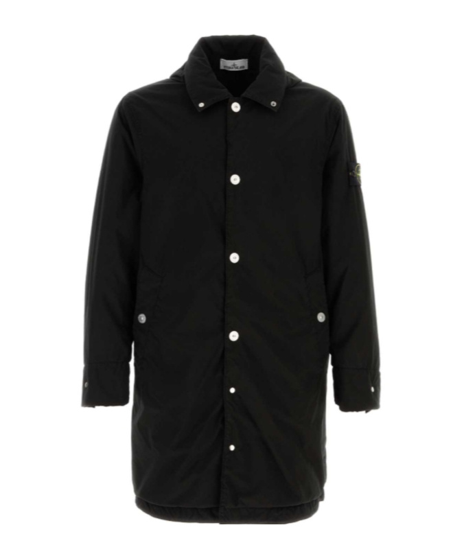 Stone Island Stretch Polyester Jacket With Hood And Pockets In Black