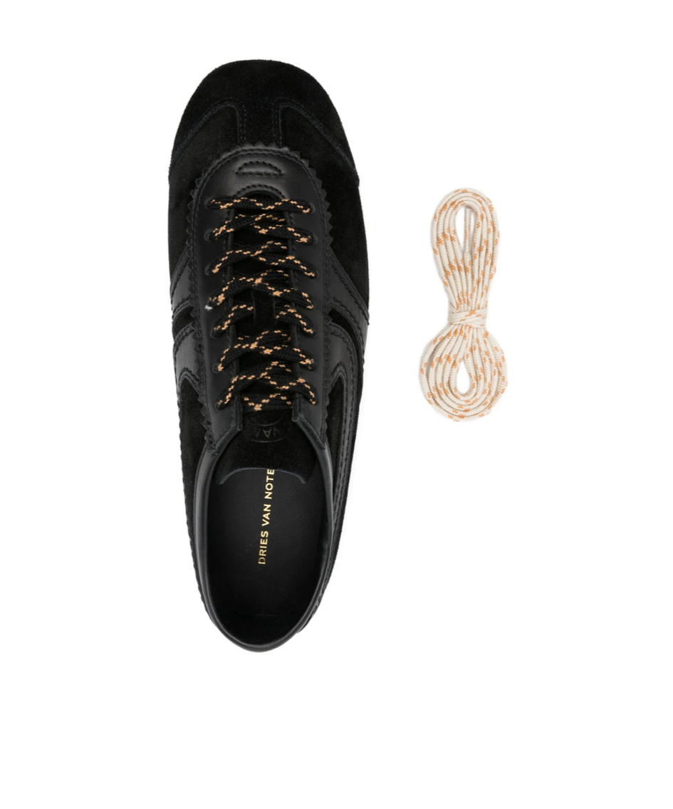 Dries Van Noten Suede Texture Sneakers Featuring Contrast Stitching In Black