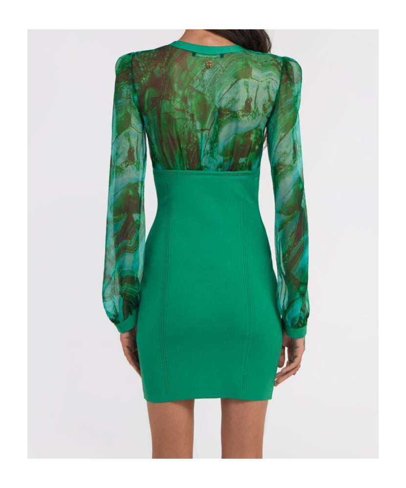 Roberto Cavalli V-neckline Fitted Silhouette Mini Length Sheer Long Sleeves In Green