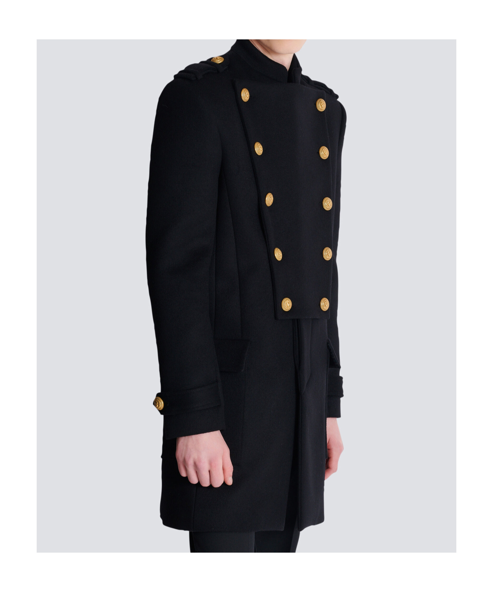 Balmain Wool And Cashmere Coat With Detachable Bib Front In Black