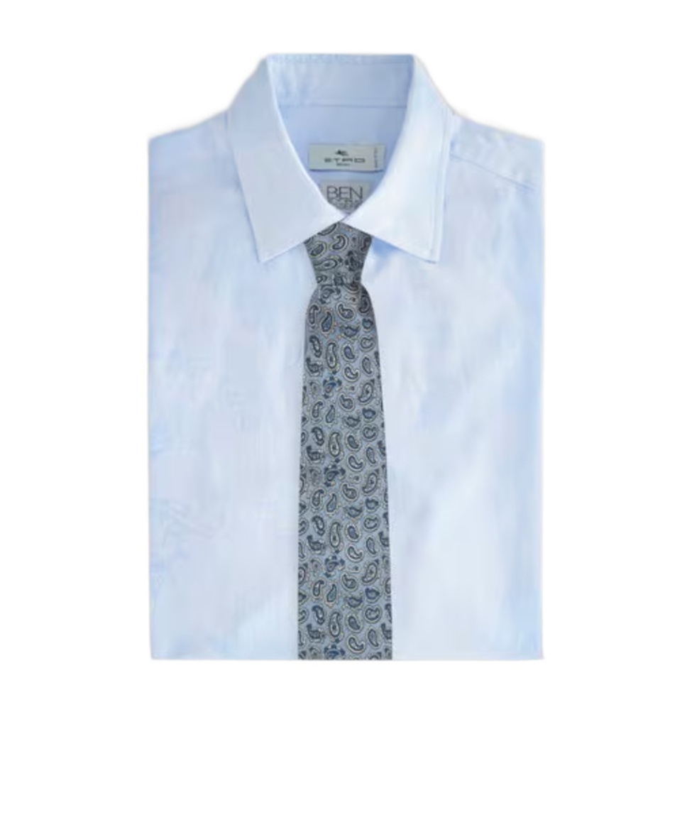 Etro Jacquard Silk Tie With Micro Paisley Pattern In Blue