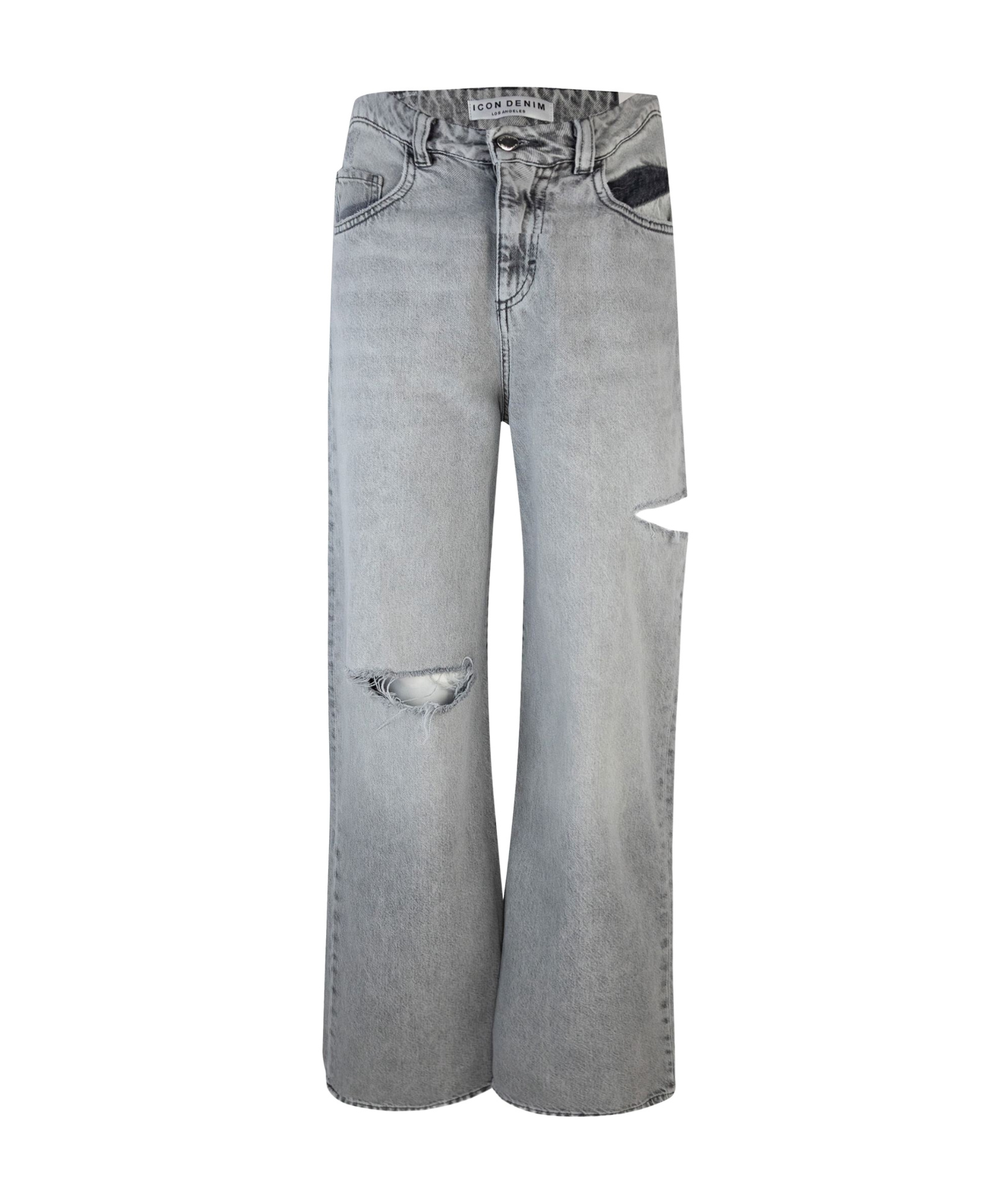 Icon Denim Grey High Waisted Jeans With Ripped Details