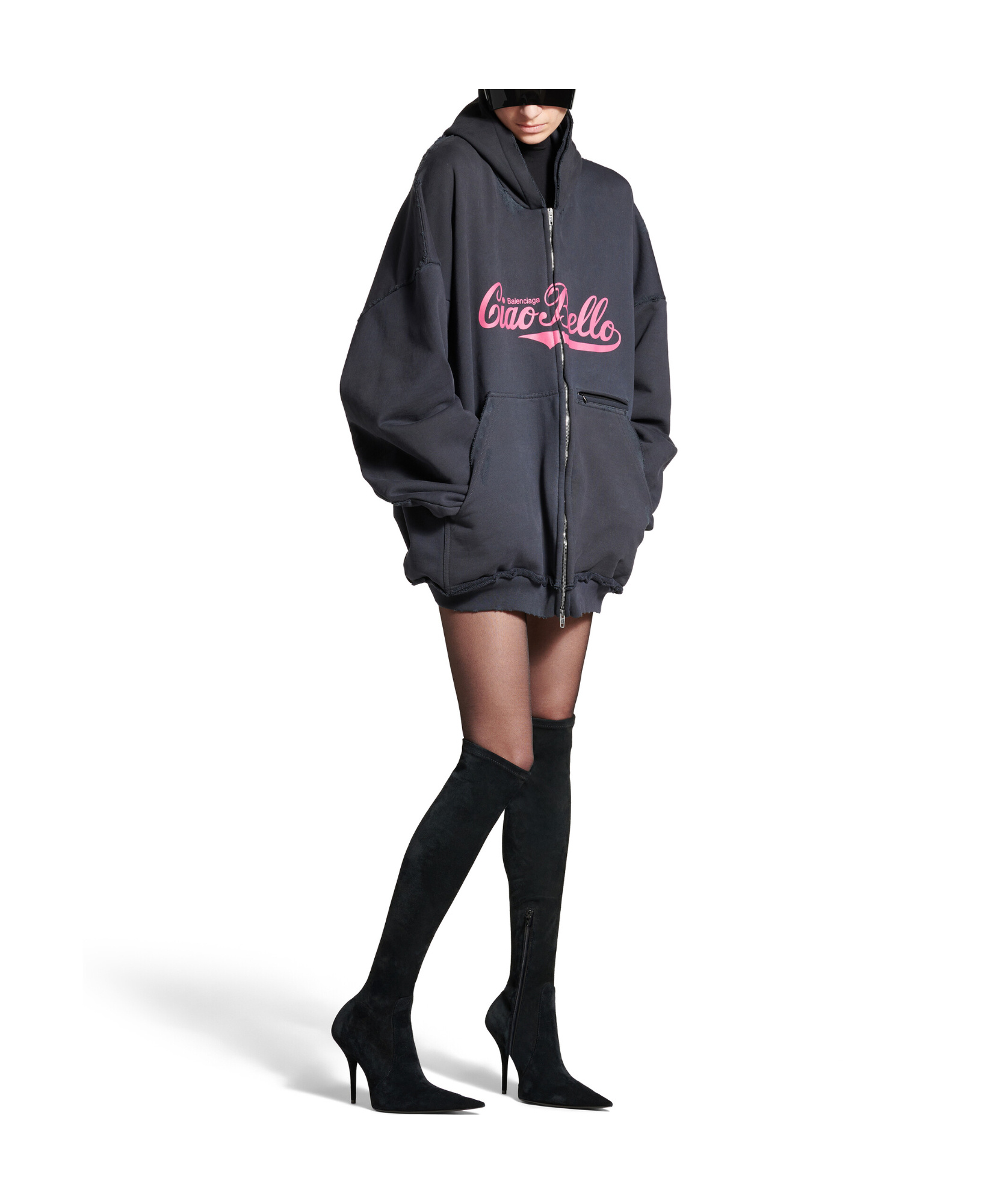 Balenciaga Ciao Bello Large-fit Hooded Sweatshirt In Black