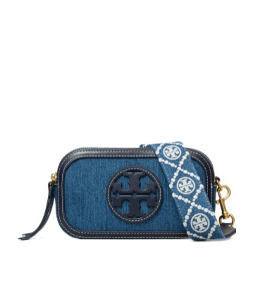 Shop Tory Burch Mini Miller Denim Crossbody Bag In Blue