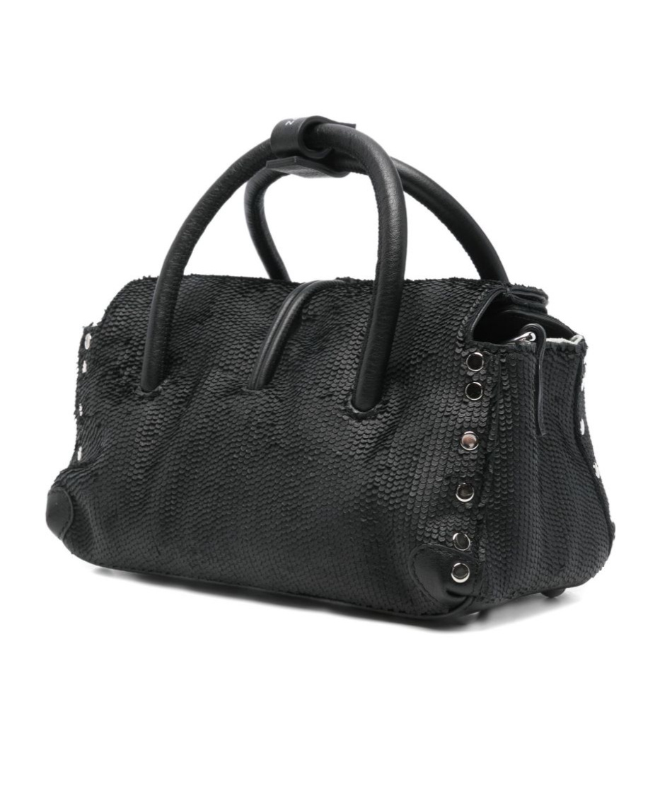 Zanellato Structured Black Hammered Leather Bag With Twist Lock Closure In Black
