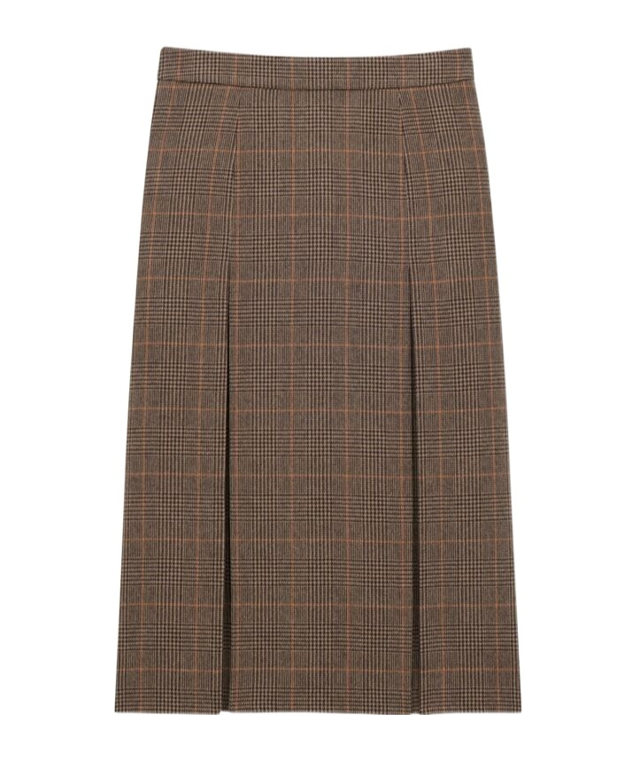 Saint Laurent Wool And Cashmere Prince Of Wales Midi Skirt Clothing In Brown