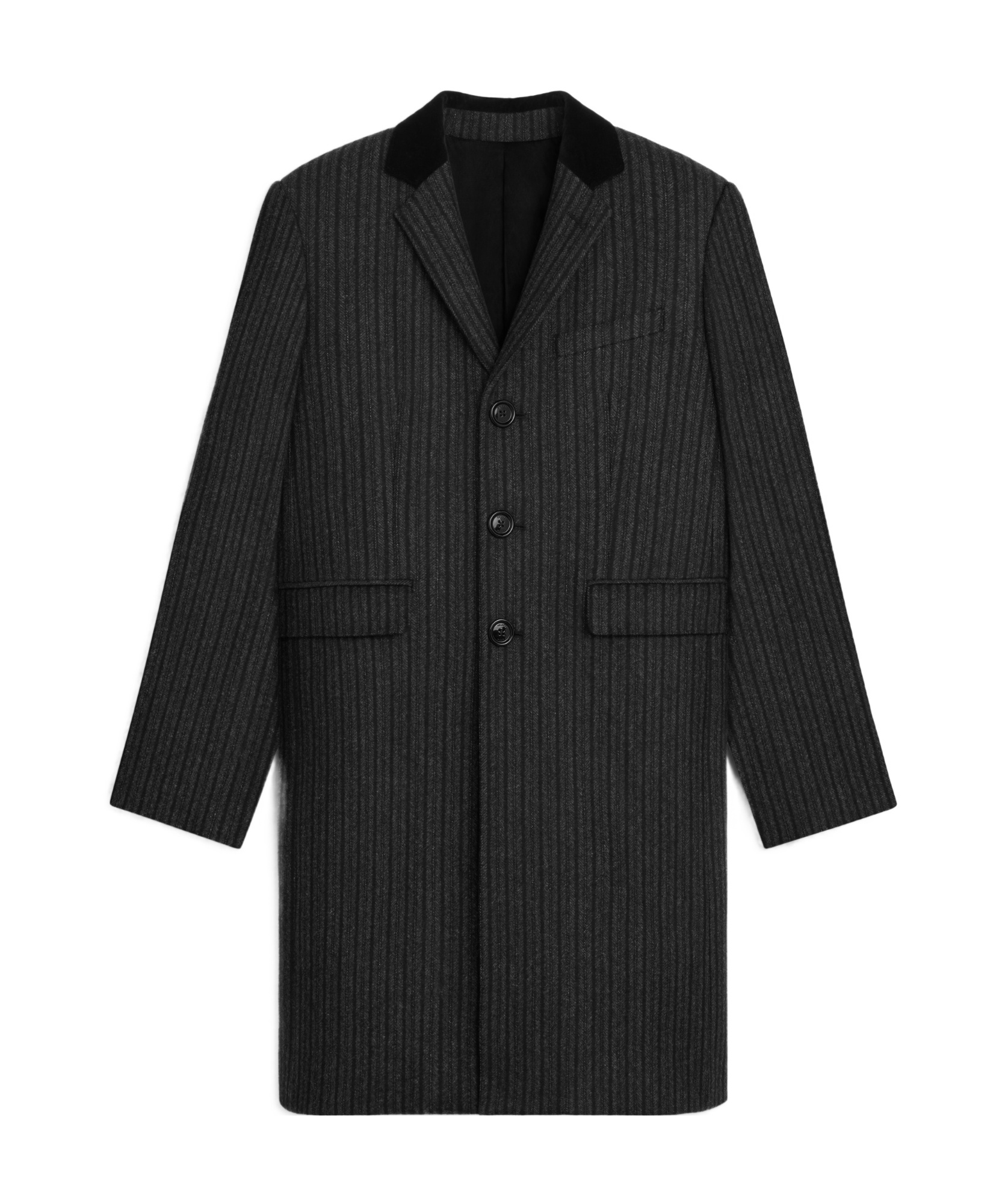 Celine Striped Wool Coat In Black