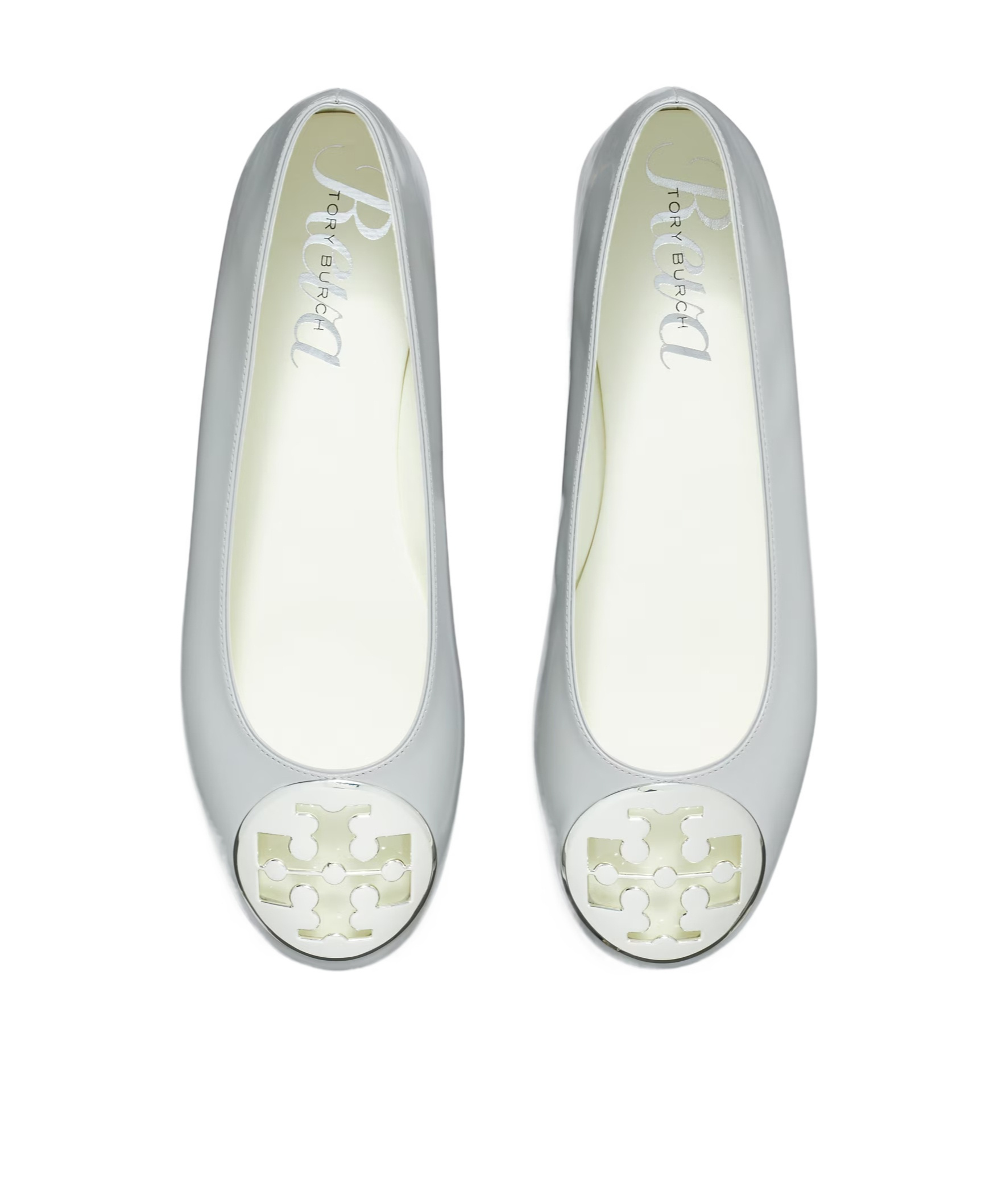 Tory Burch Reva Logo-plaque Ballet Flats In Gray