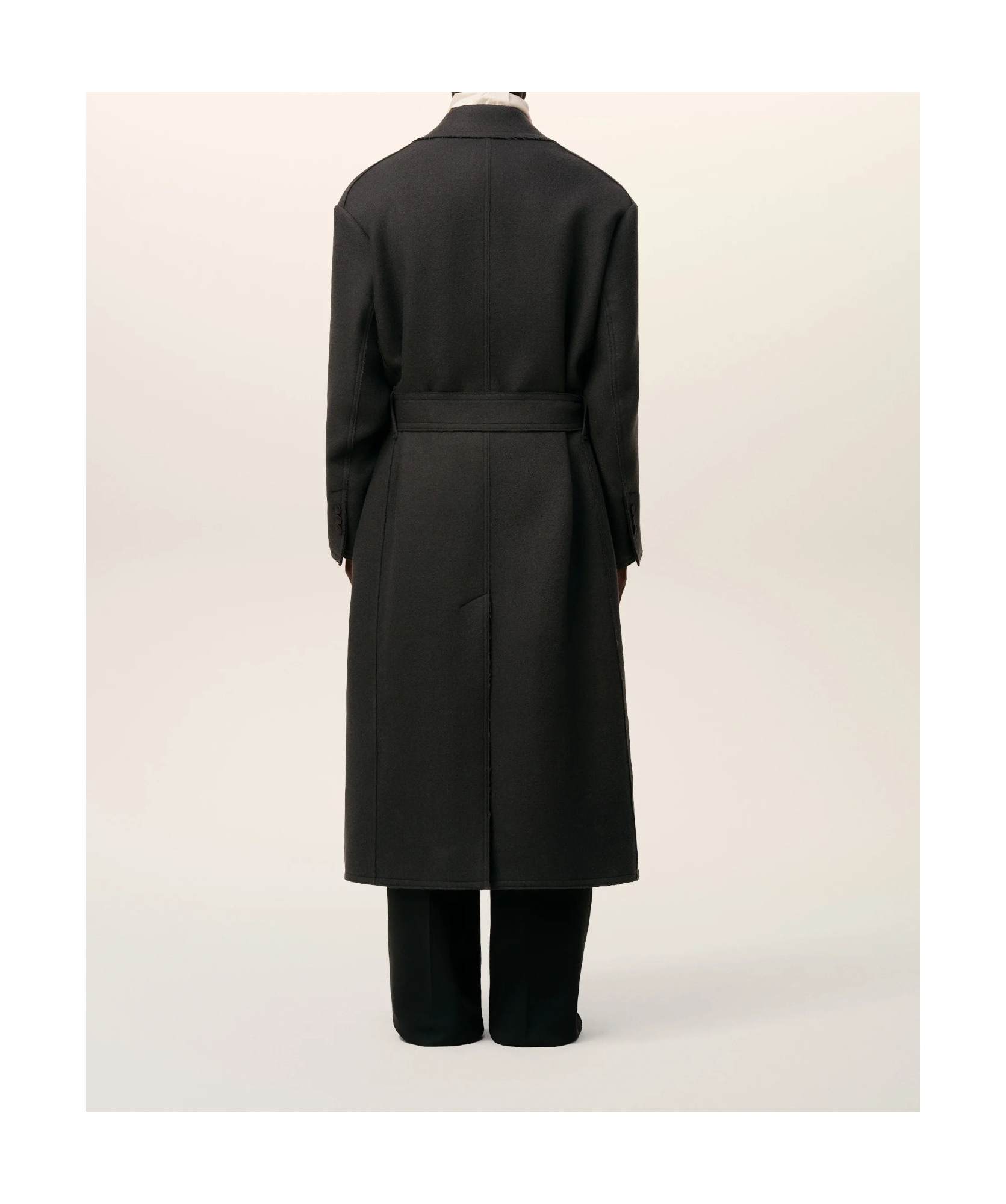 Ami Alexandre Mattiussi Black Wool Smocking Double Breasted Long Coat Grey In Black