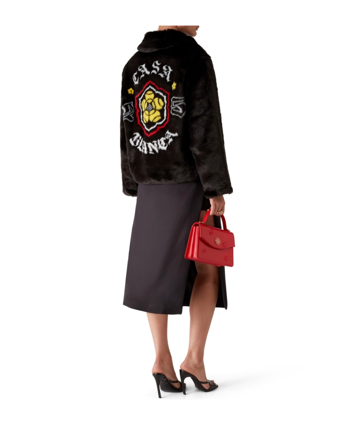 Casablanca Faux Fur Zipper Casual Jacket In Black