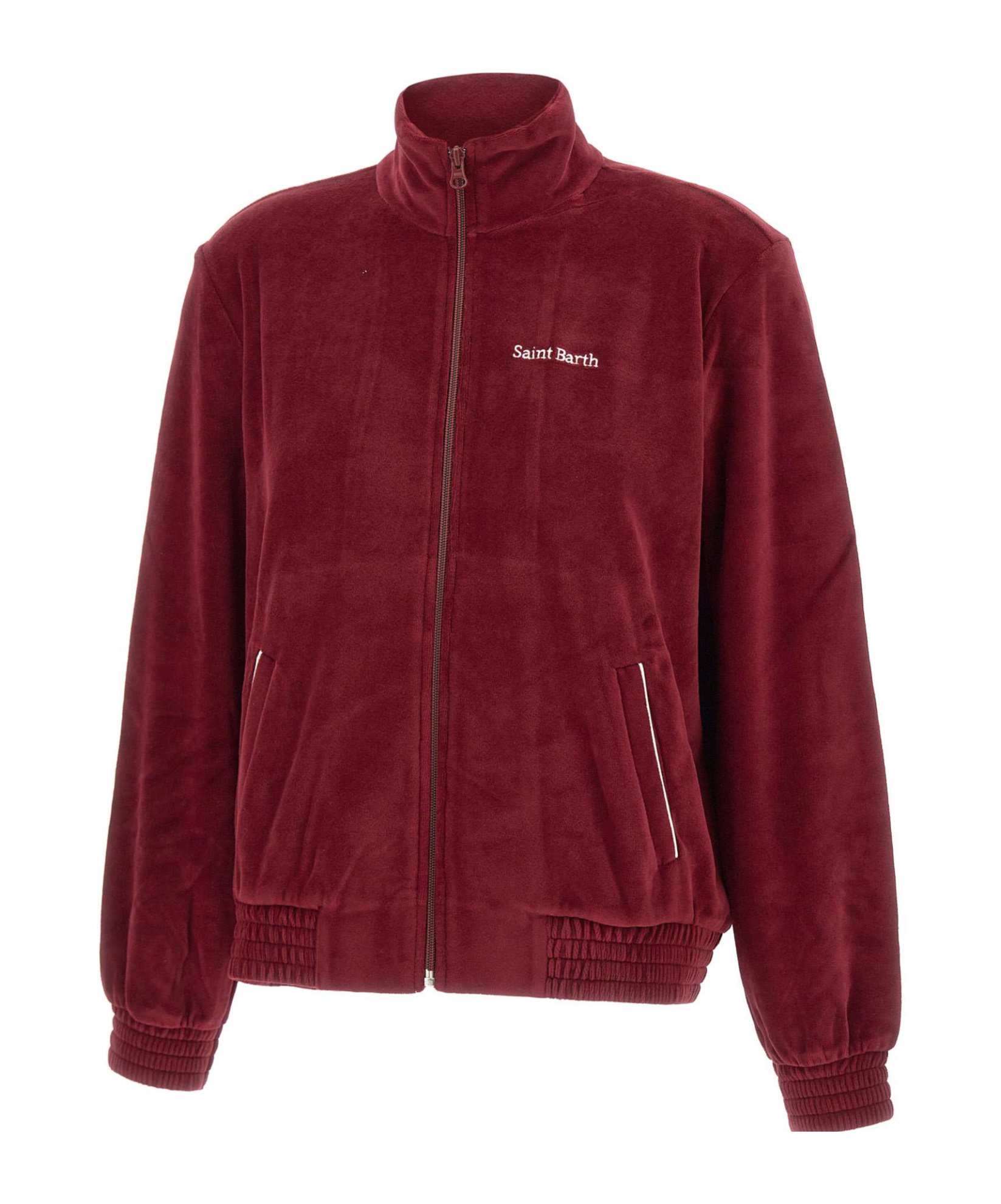 Mc2 Saint Barth Miriam Chenille Logo-embroidered Zip-up Sweater In Red