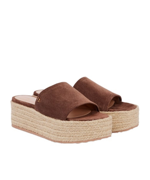 Gianvito Rossi Suede Platform Espadrille Slides In Brown