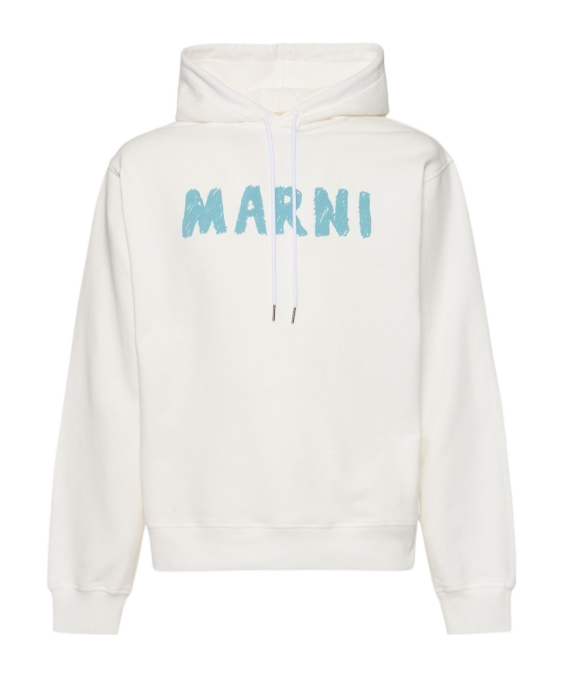 Marni Logo Printed Drawstring Hoodie In White