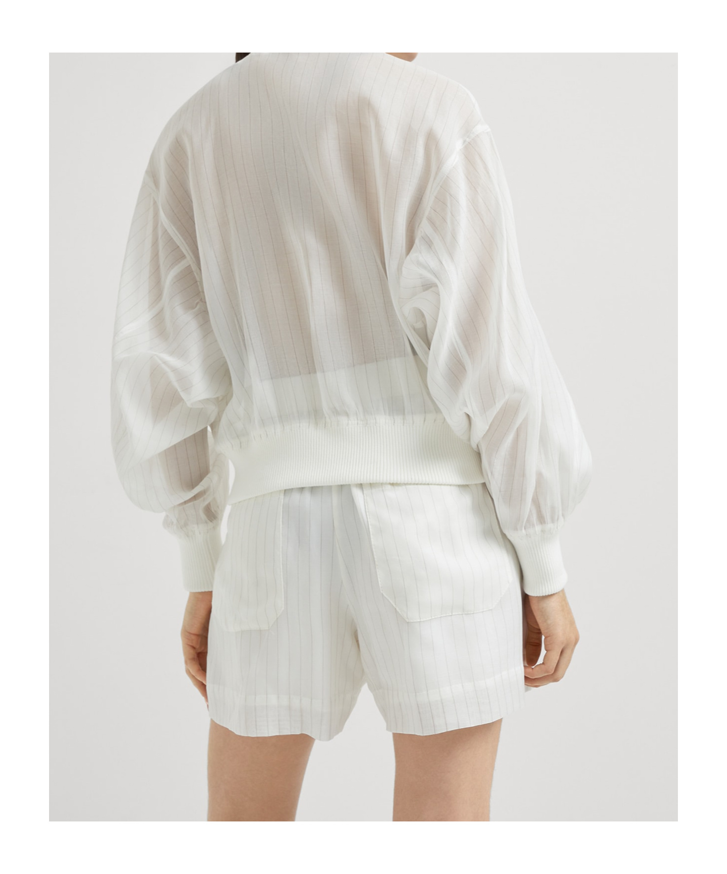 Brunello Cucinelli Pinstriped Cotton Gauze Bomber Jacket In White