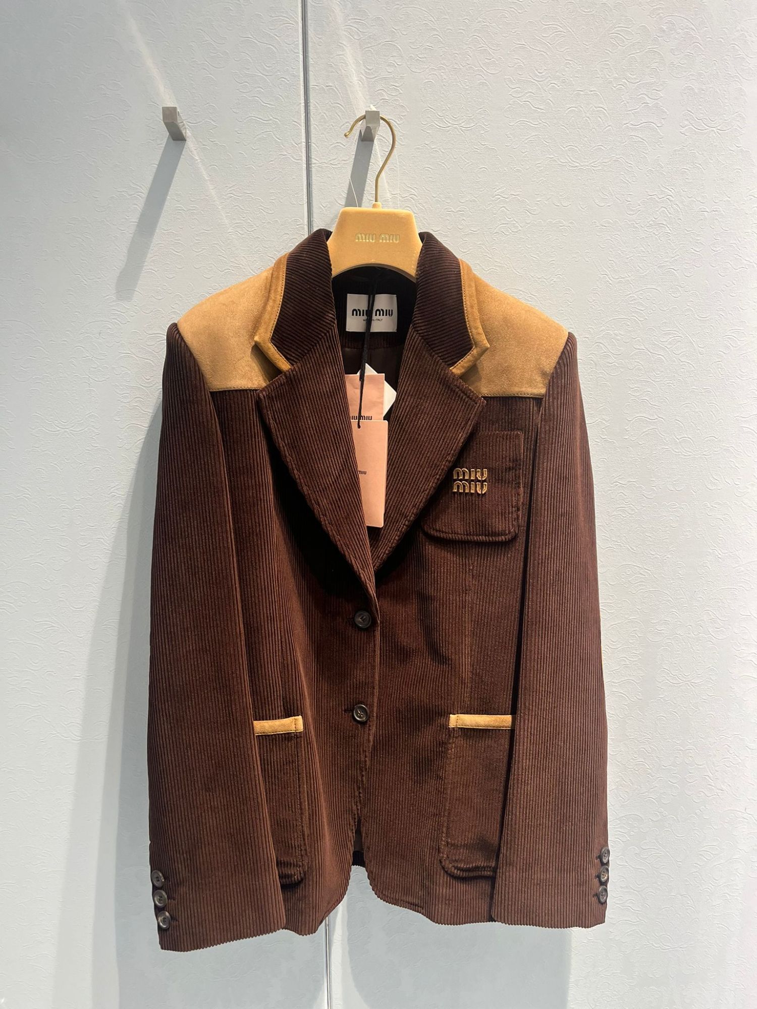 Miu Miu Straight-leg Corduroy And Leather Jacket In Brown