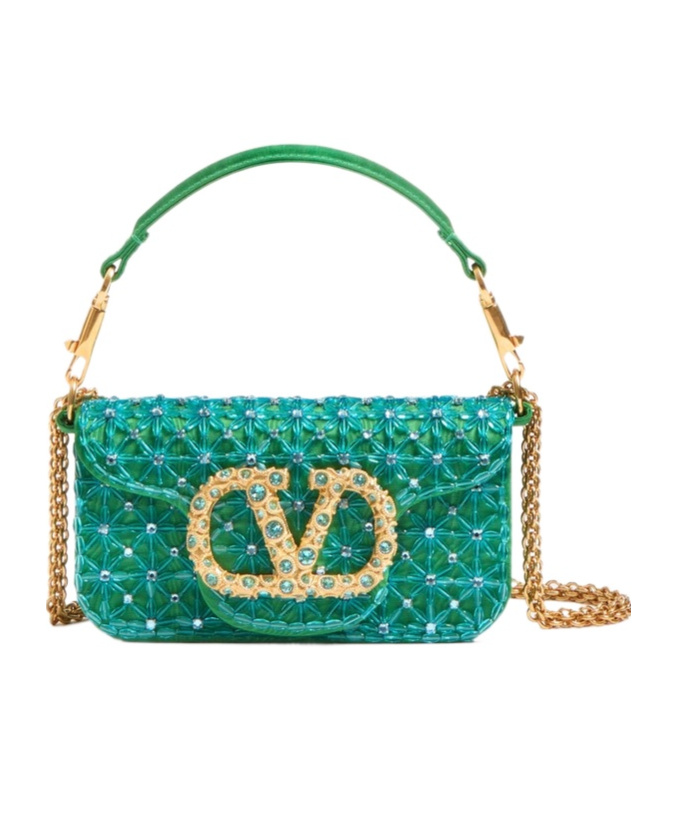 Valentino Embroidery Small Shoulder Bag In Green