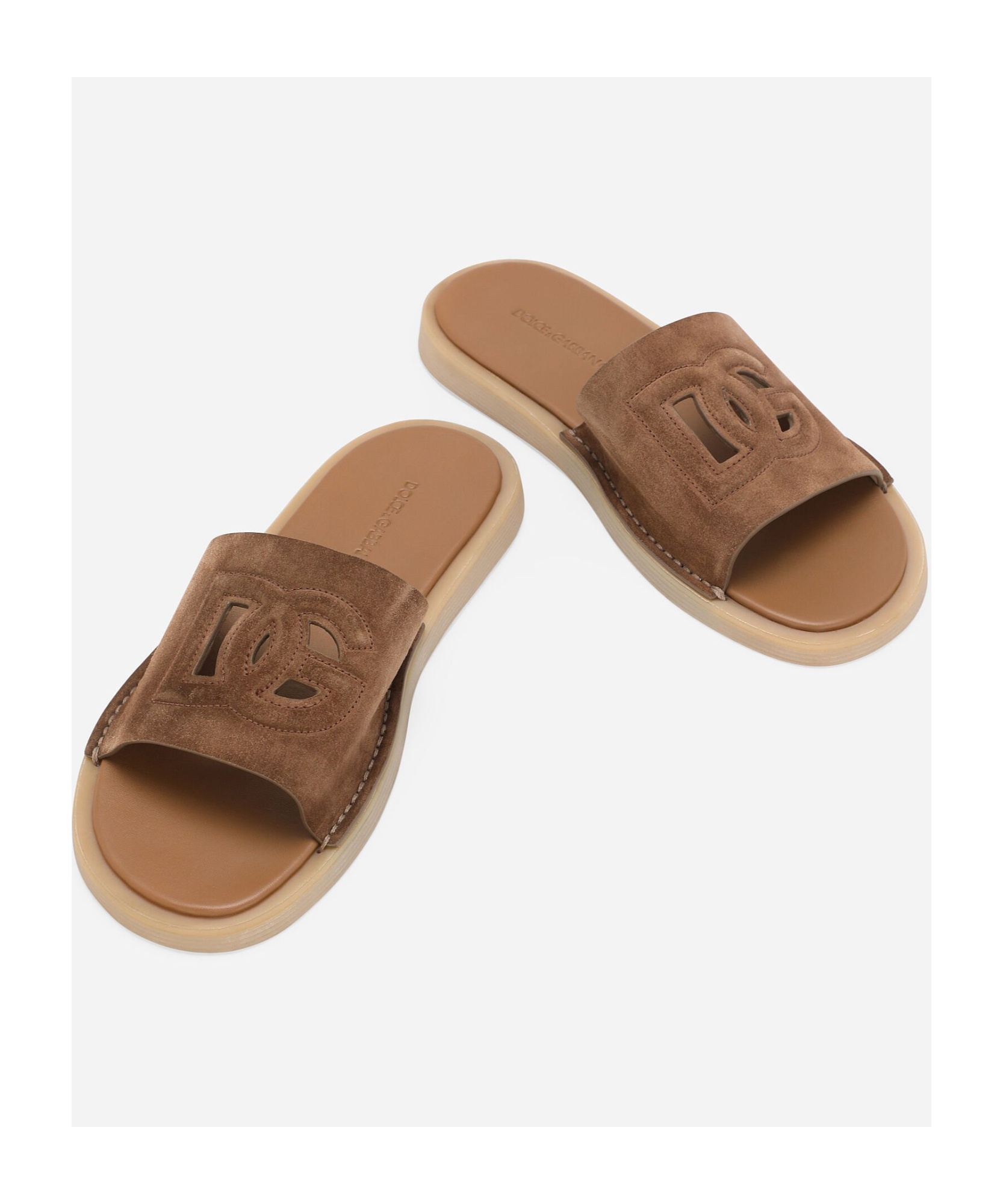Dolce & Gabbana Dg Logo Suede Slides In Nude