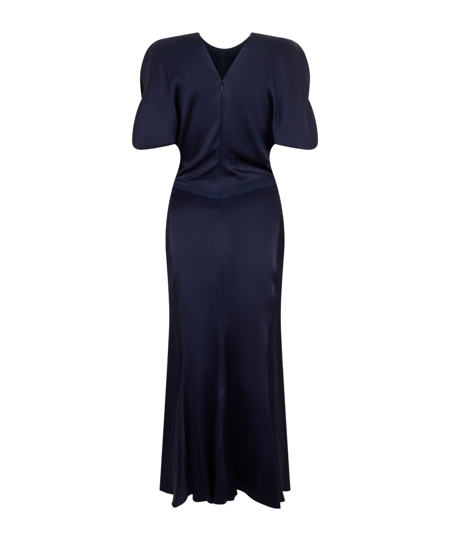 Victoria Beckham Gathered Satin Midi Dress In Blue