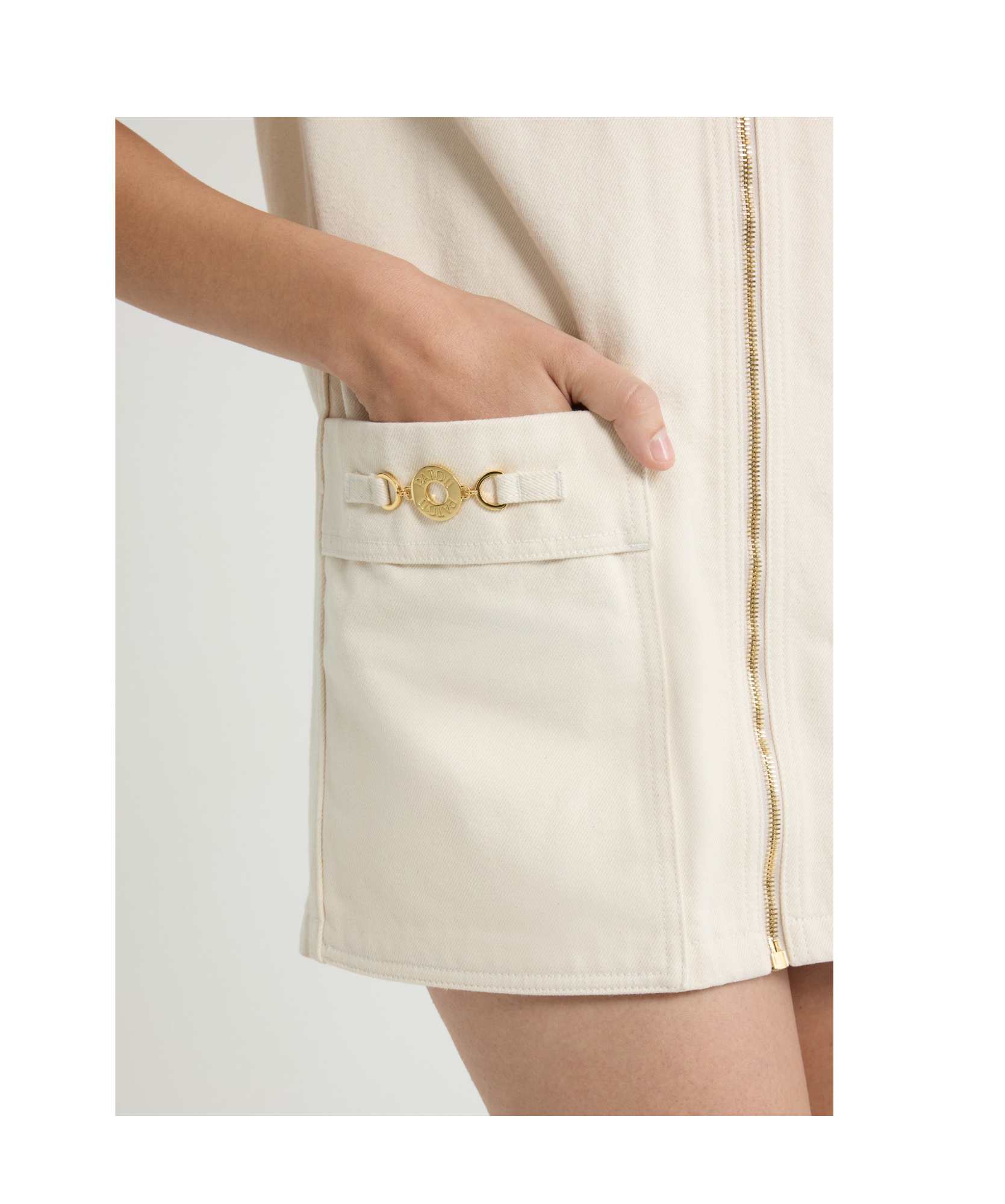 Patou Beige Zipped Denim Mini Dress