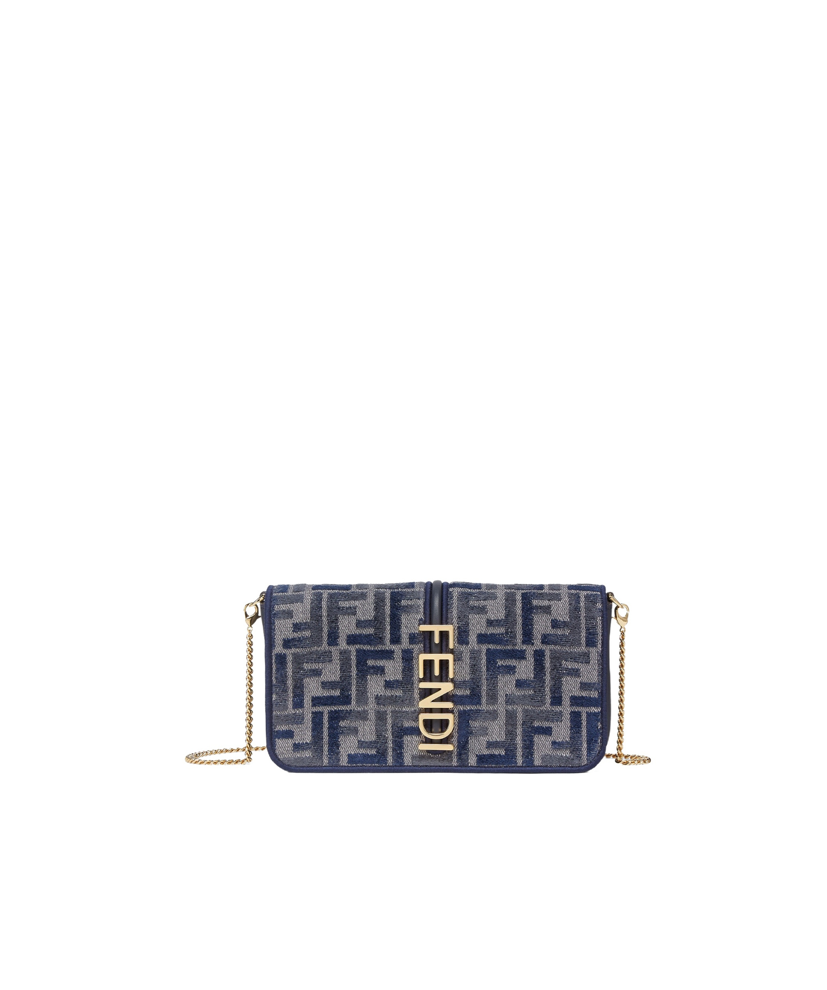 Fendi Dark Blue Ff Chenille Wallet In Gray