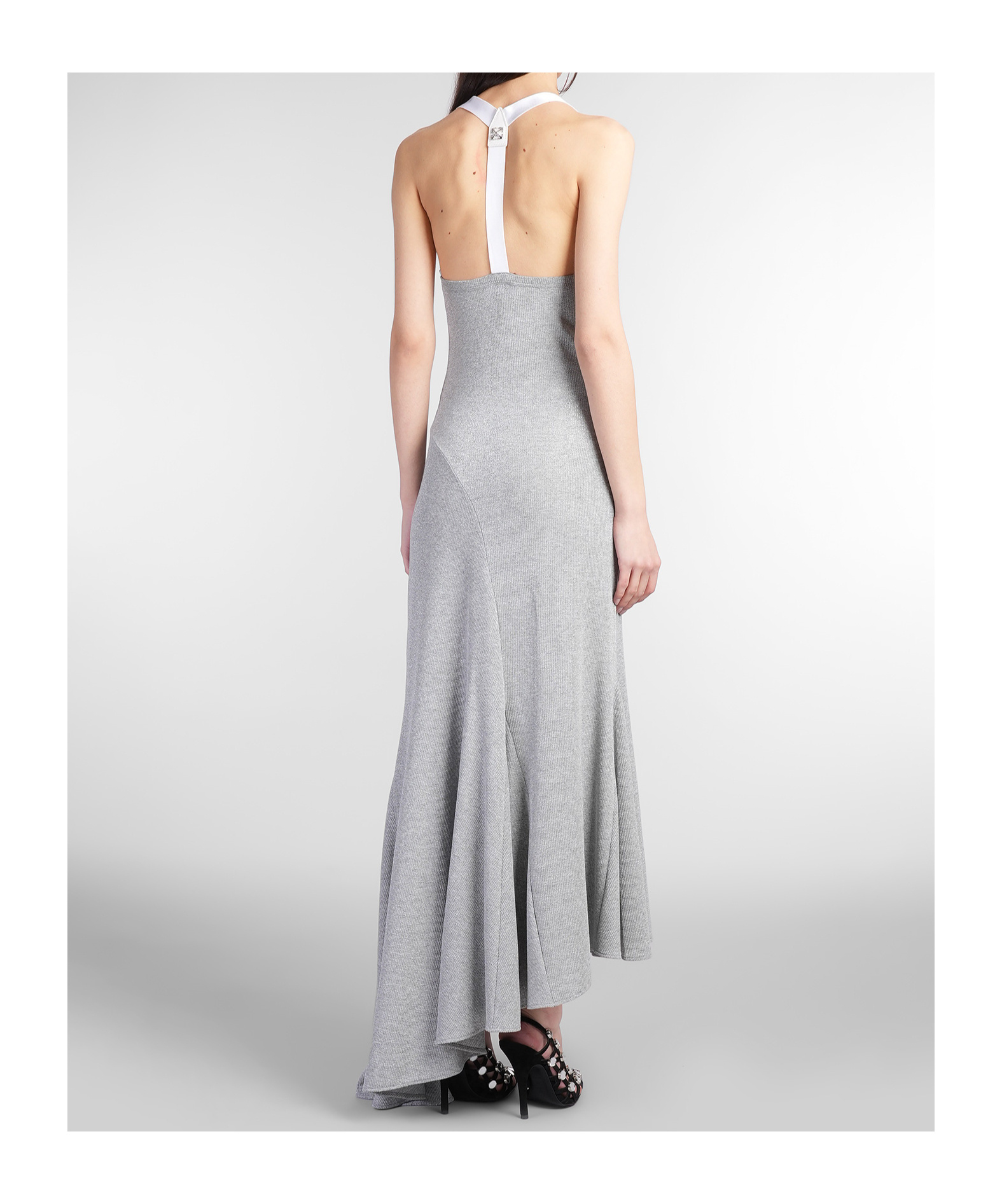 Off-white Ribbed-knit Midi Dress In Gray