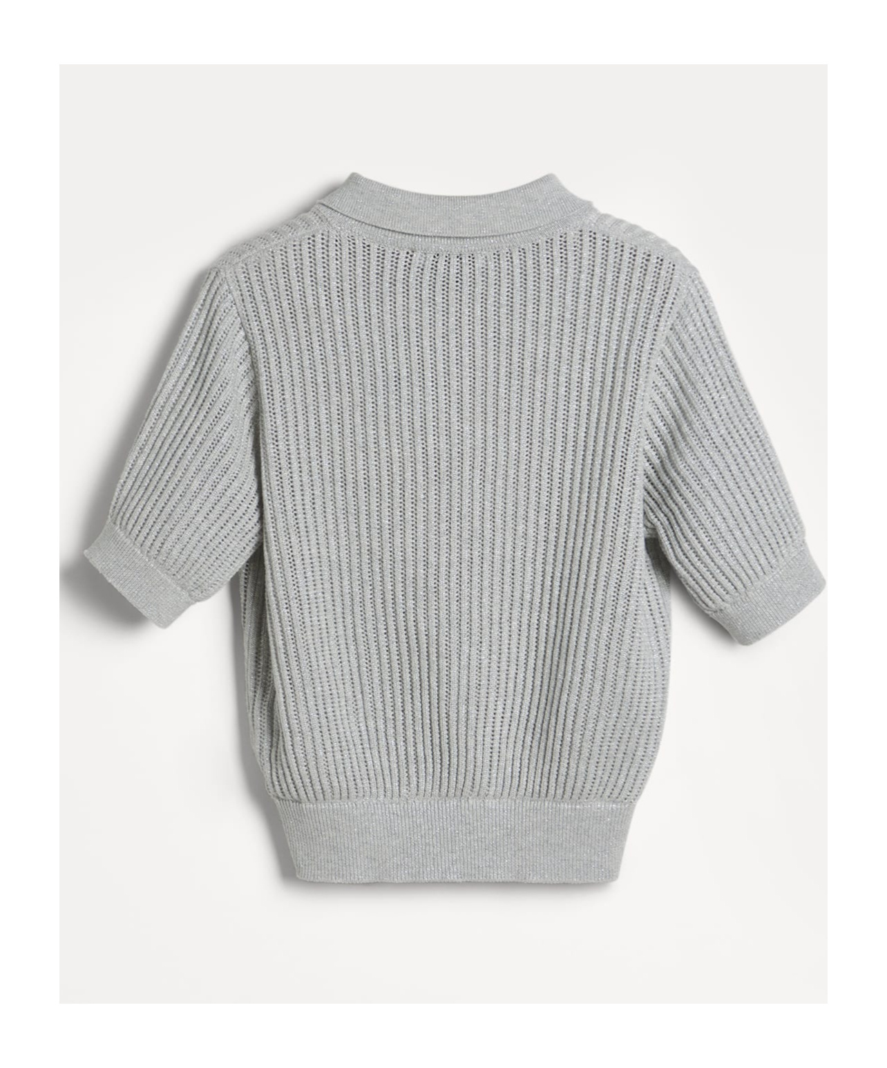 Brunello Cucinelli Sparkling Cotton Openwork Rib Knit Polo Shirt In Fog Color