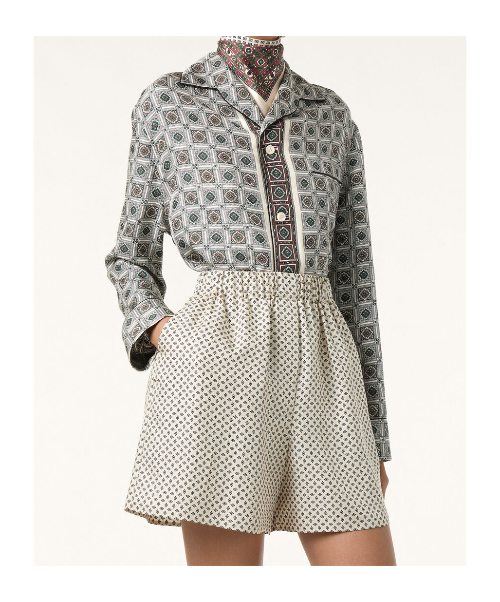 Loro Piana Lian Printed Silk Twill Shirt In Gray