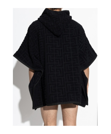 Balmain Hooded Cloak In Black